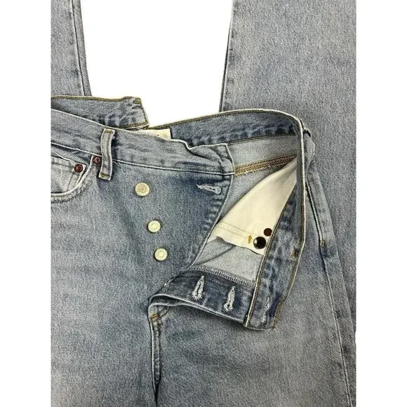 Agolde Criss Cross Straight Frayed High Rise Denim Jeans Button Fly Size 26 - Picture 9 of 13